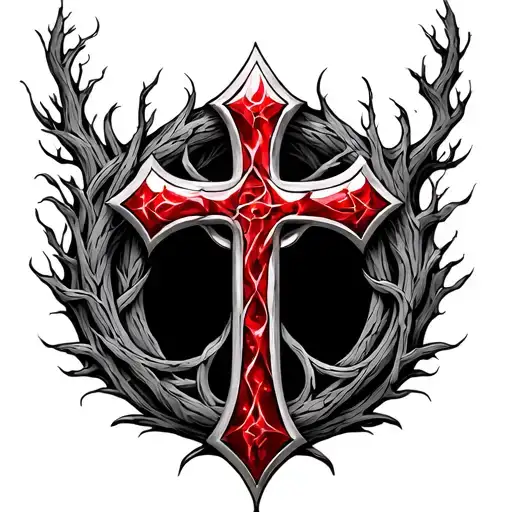 tree of life celtic cross red stone tattoo design idea