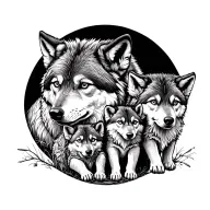 Wolf With 3 Cubs tattoo design idea