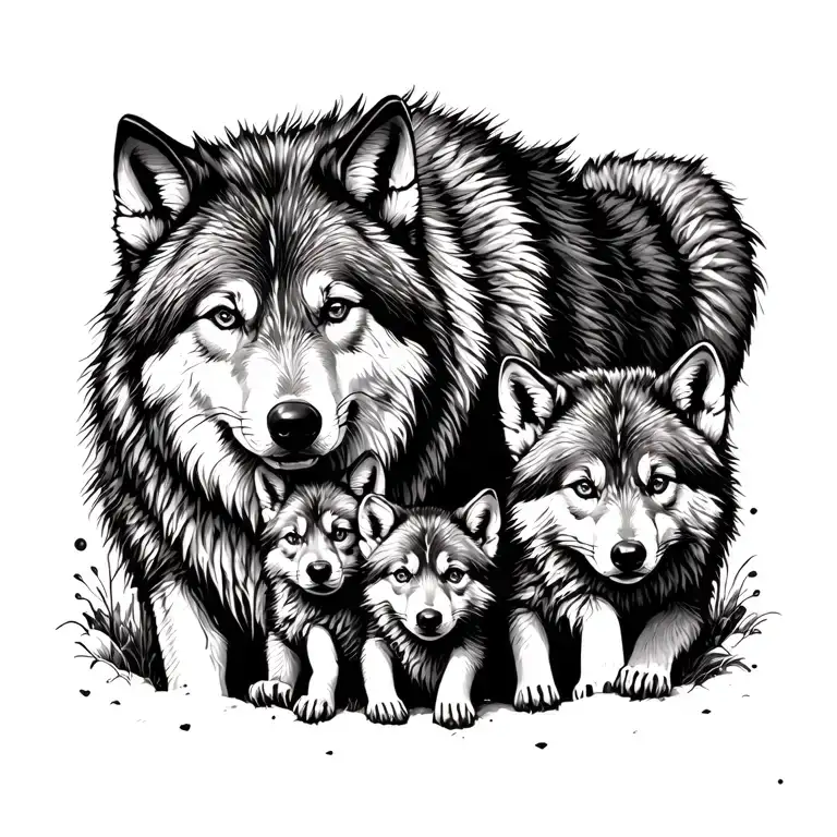 Wolf With 3 Cubs tattoo design idea