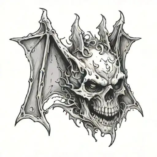 Draw a scary rotting bat with a skull in its paws tattoo design idea