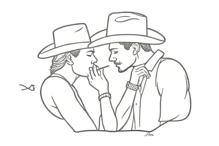 2 cowboys kisses XO with minimalistic tattoo design idea