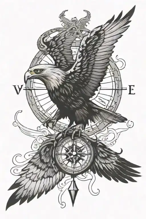 flying eagle viking compass tattoo design idea