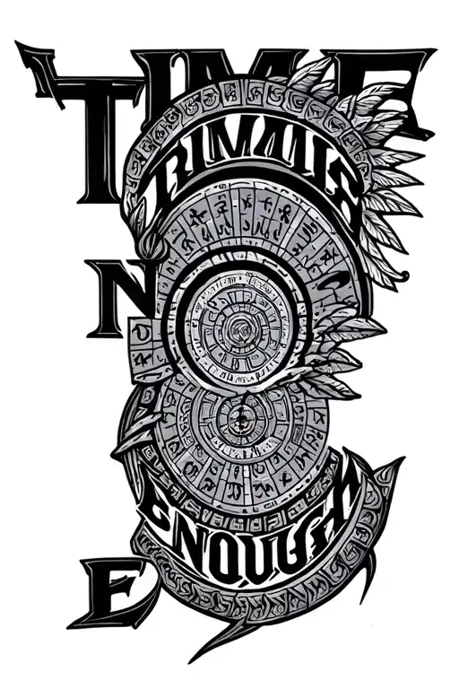 "Time is not enough" Aztec calendar tattoo design idea