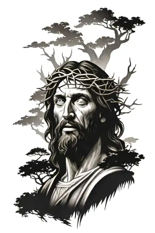 Jesus Christ, badass, trees tattoo design idea