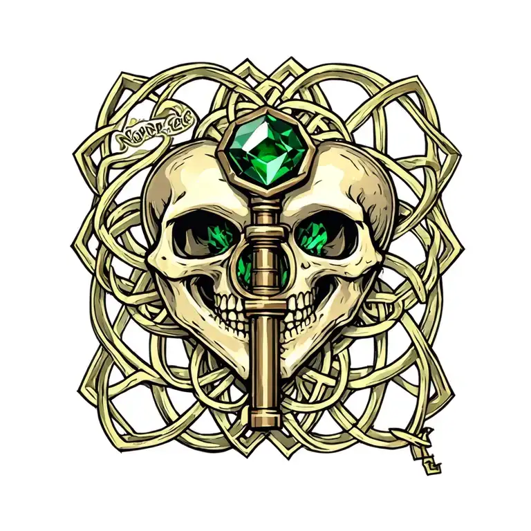 skeleton key may 22 2022 key to my heart Nora-Grace Celtic vibe Gemini green birthstone key chaine tattoo design idea