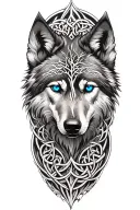wolf with blue eyes featuring Celtic tree of life tattoo design idea