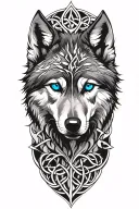 wolf with blue eyes featuring Celtic tree of life tattoo design idea