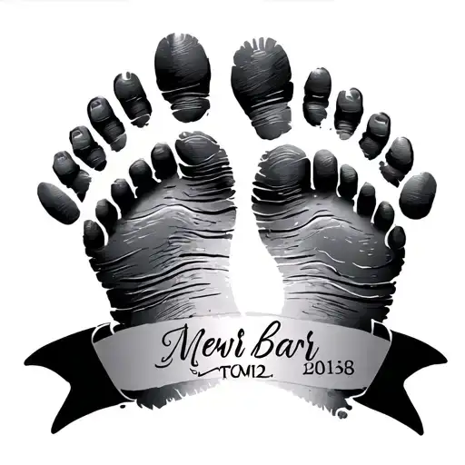 new born baby foot print with name and date  tattoo design idea