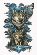 wolf in howling forest scene tattoo design idea