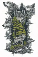 wolf in howling forest scene tattoo design idea