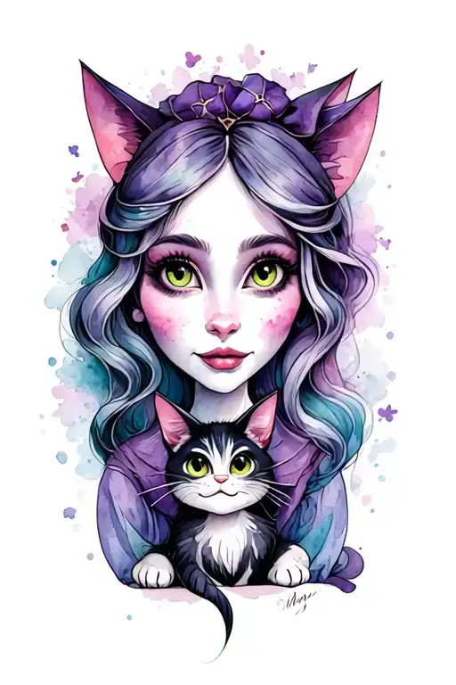 Alice Madness Returns with Alice and Cheshire Cat sitting tattoo design idea