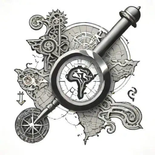 Ankh symbol with Africa map world compass turntable tonearm tattoo design idea