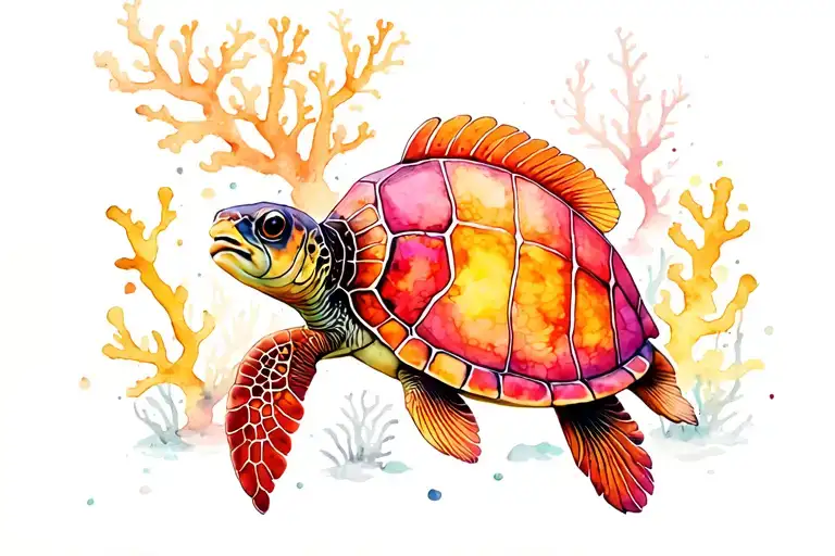 coral reef,fish,turtle,eel tattoo design idea