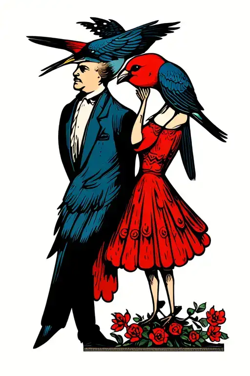 mom and dad memorial with birds tattoo design idea