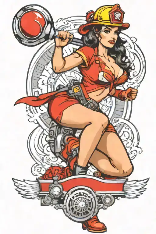 pin up girl firefighter tattoo design idea