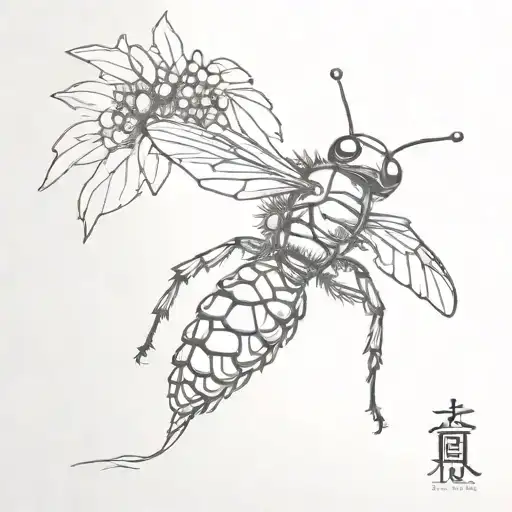 robot deagonfly landing on a pinecone, Japanese tattoo design idea