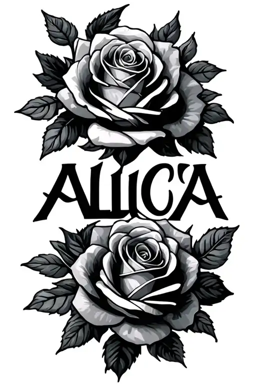 "ALICIA" Roses around the name written tattoo design idea