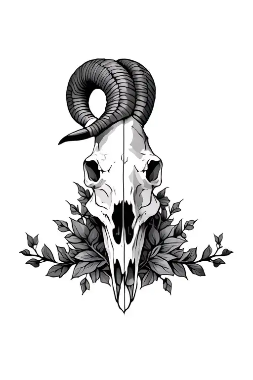 ram skull and vines wrapping tattoo design idea