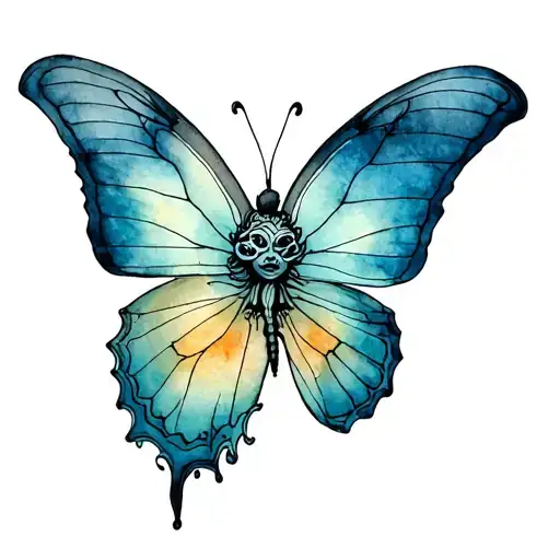 semicolon butterfly with medusa head tattoo design idea