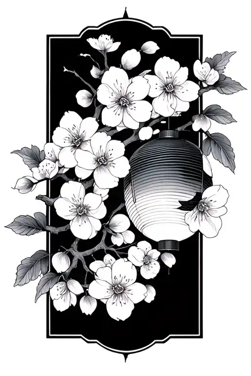 cherry blossoms and lanterns Vietnamese tattoo design idea