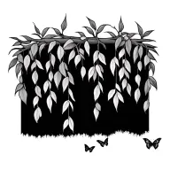 weeping willow tree branch horizontal with leaves hanging down and three butterflies accenting small feminine tattoo tattoo design idea