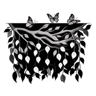 weeping willow tree branch horizontal with leaves hanging down and three butterflies accenting small feminine tattoo tattoo design idea