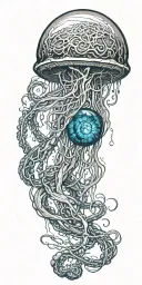 jellyfish transitioning into an eyeball tattoo design idea