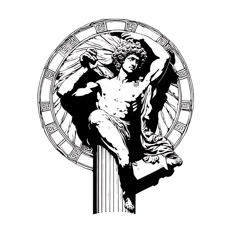 greek statue lifting a column tattoo design idea