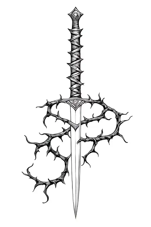 thorn vine around sword wrapped tattoo design idea