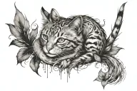 Create a tattoo image that represents rebirth. The picture should have cats. You can highlight the accents with color tattoo design idea