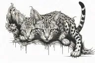 Create a tattoo image that represents rebirth. The picture should have cats. You can highlight the accents with color tattoo design idea