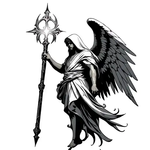 Hoodwd Archangel Raphael holding staff of healing tattoo design idea