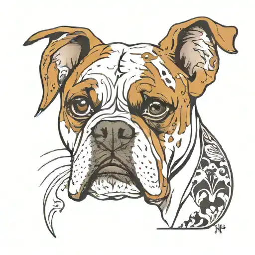 white boxer dog with left brown eye patch work tattoo design idea