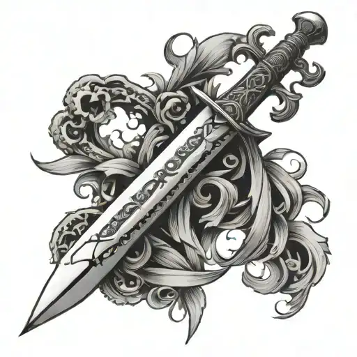 sword surrounded by gothic tattoo in background tattoo design idea