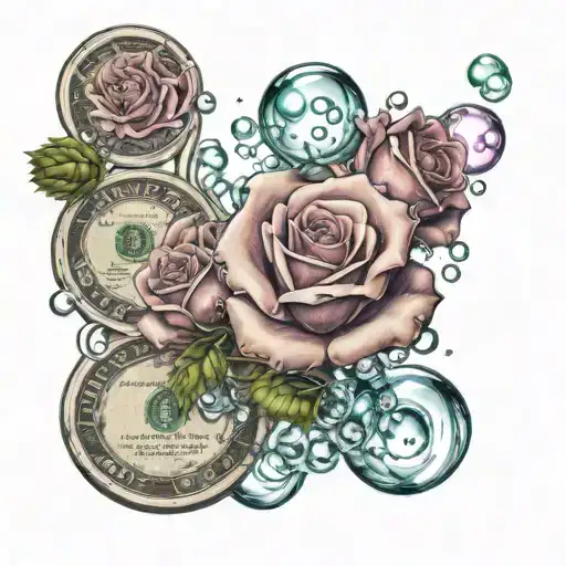 money in the form of roses and bubbles tattoo design idea
