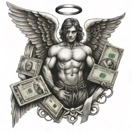 angel Gangster with money tattoo design idea