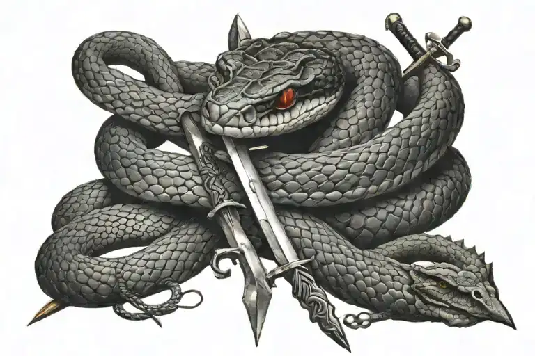 snake and swords crossed tattoo design idea