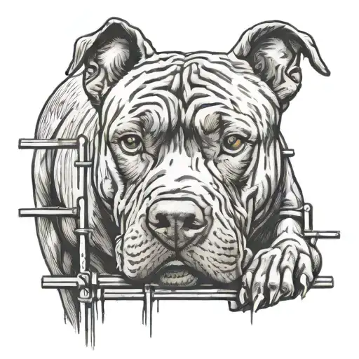 pit bull dog breaking through prison fence tattoo design idea