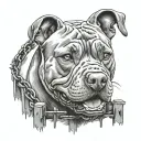 pit bull dog breaking through prison fence tattoo design idea