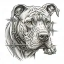 pit bull dog breaking through prison fence tattoo design idea
