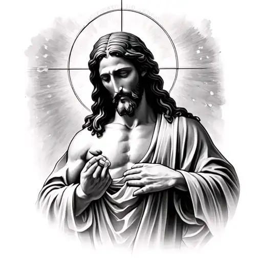 Complete religious tattoo conceptThe current Christ on the right chest becomes the focal point of the entire composition tattoo design idea