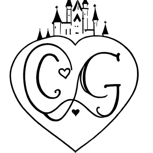 Disney Castle with the initials C and G in a love heart tattoo design idea
