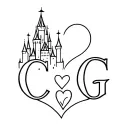 Disney Castle with the initials C and G in a love heart tattoo design idea
