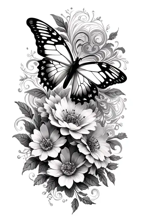 butterflies flowers filigree wave design tattoo design idea