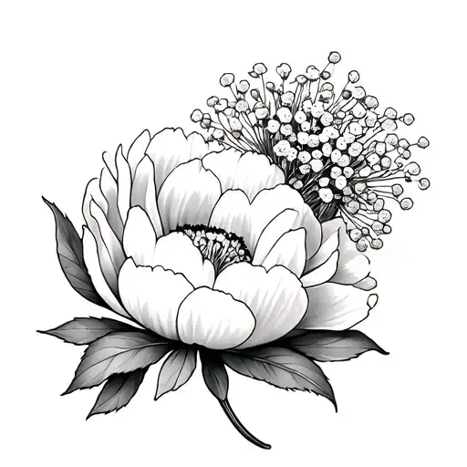 peony baby's breath tattoo design idea
