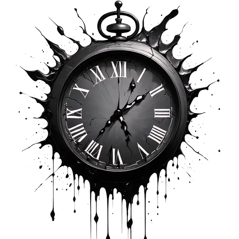 broken clock melting tattoo design idea