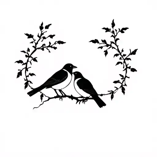 2 magpies in the centre , with vines growing to the sides of the magpies but not encircling  tattoo design idea
