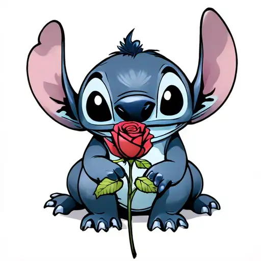 Stitch from Lilo and Stitch holding a rose tattoo design idea