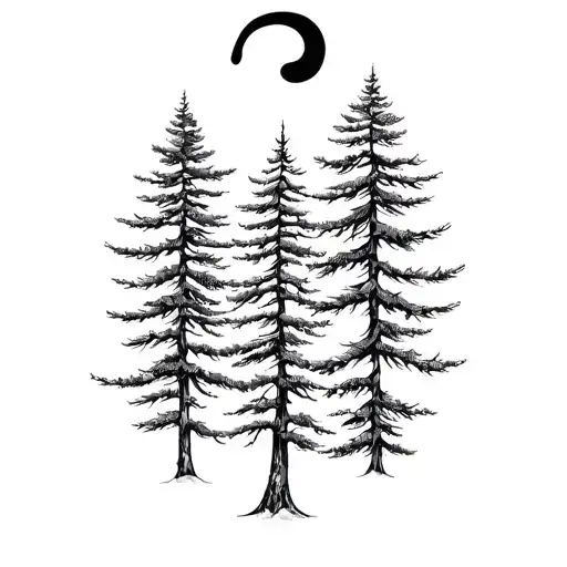 pine trees with semicolon tattoo design idea