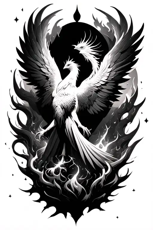 magic phoenix rising from the ashes tattoo design idea